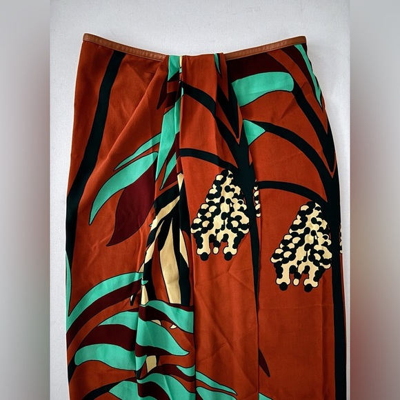 Johanna Ortiz CAPTIVATING STYLE SILK MIDI SKIRT IN RUST & TURQUOISE SZ 0 - Picture 3 of 14